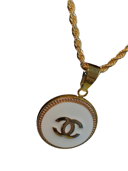 Patent Cream & Gold Chanel Button Necklace