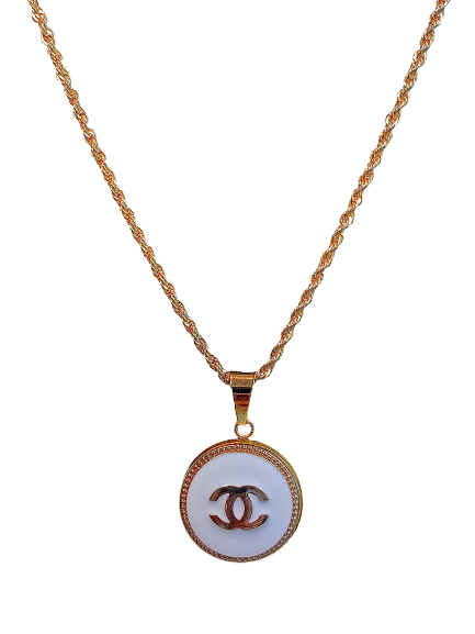 Patent Cream & Gold Chanel Button Necklace