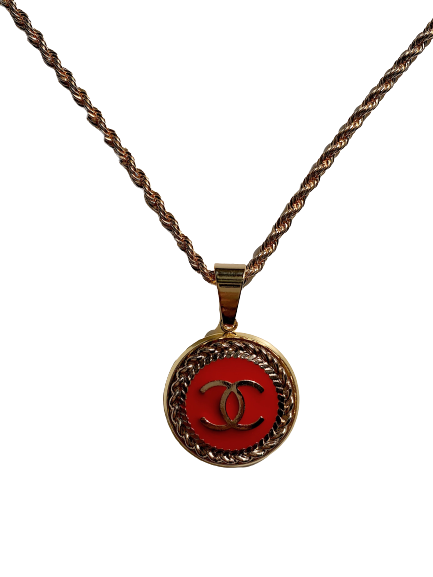 Red & Gold Chanel Button Necklace